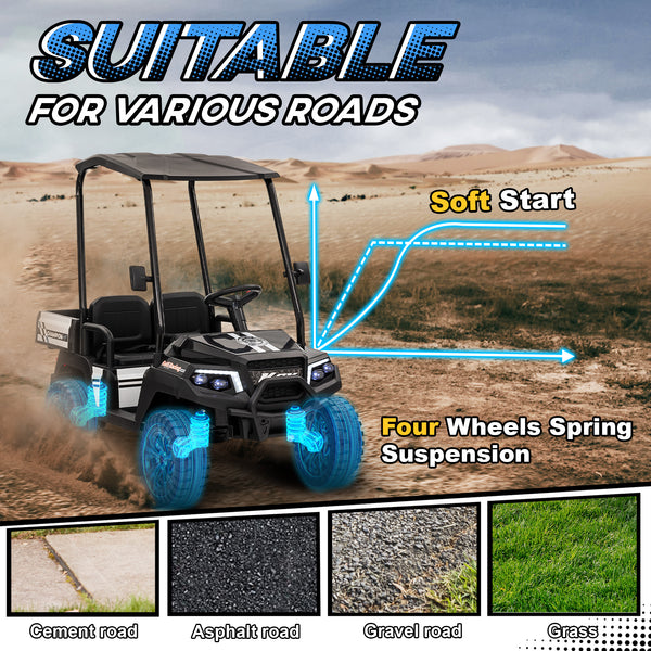 24V Electric Car with Remote Control, 4-Wheel Spring Suspension, Black