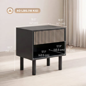 Modern nightstand with drawer and open shelf – Black