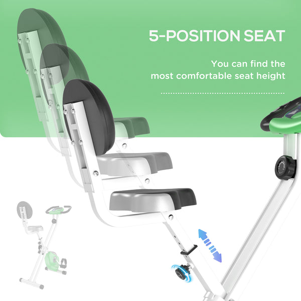 Magnetic foldable exercise bike with 8 resistance levels and LCD screen – Green and white
