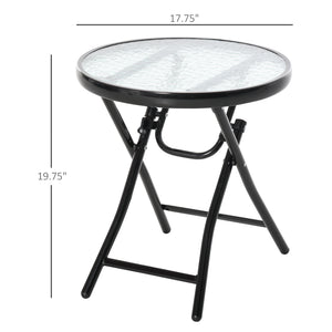 Round folding patio table with tempered glass top