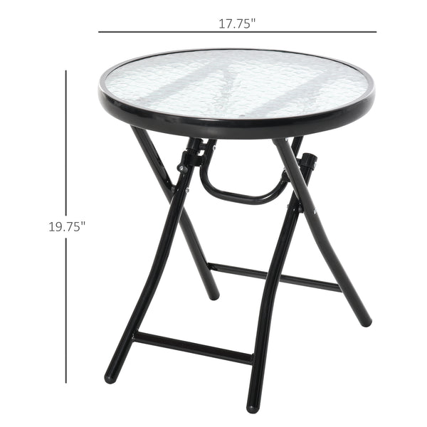 Round folding patio table with tempered glass top