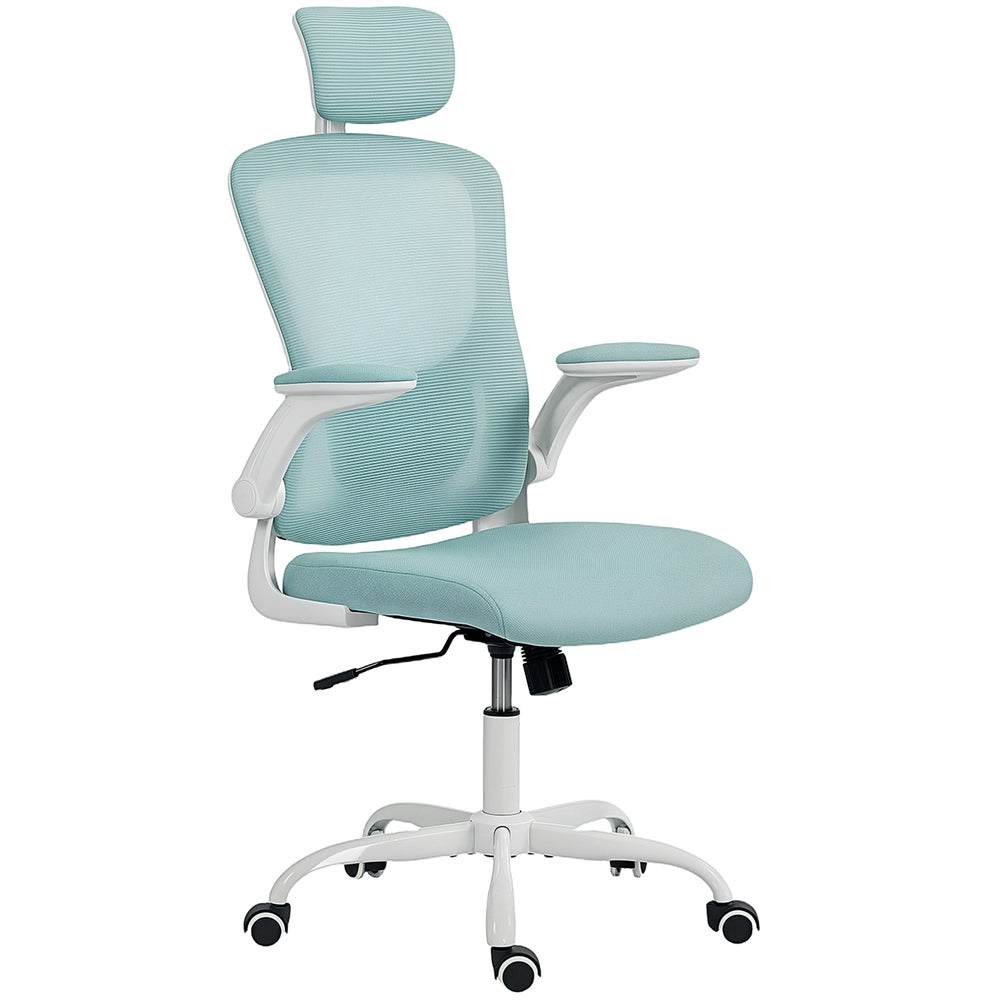 Ergonomic mesh office chair with headrest and lumbar support, light green