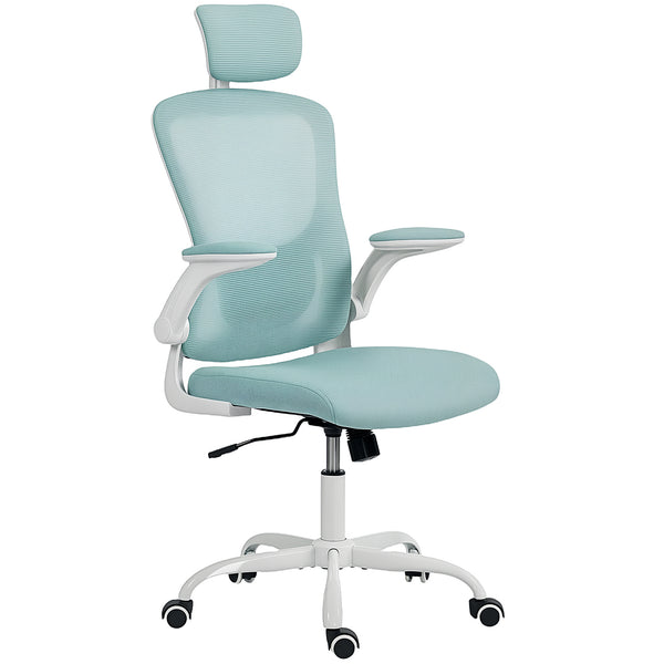 Ergonomic mesh office chair with headrest and lumbar support, light green