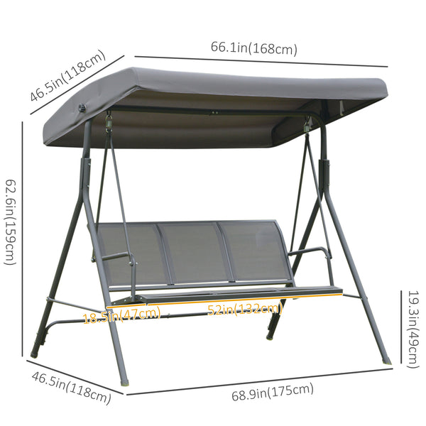 3-seater swing with adjustable canopy, grey