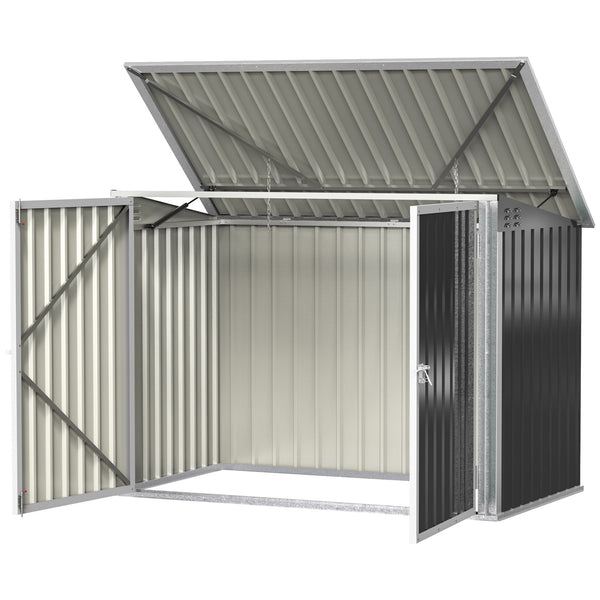 Outdoor bin shelter with double doors and ventilation, for 2 bins, dark grey