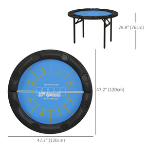 Folding Poker Table with Cup Holders, Black and Blue