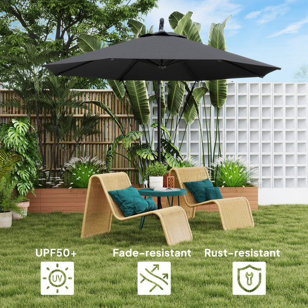 9.5ft offset parasol with wind protection strap, grey