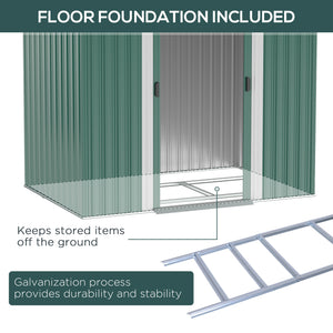 Lockable metal garden shed, green