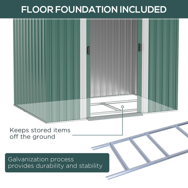 Lockable metal garden shed, green