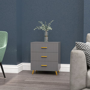 3-drawer chest with aluminium legs and gold handles, dark grey.