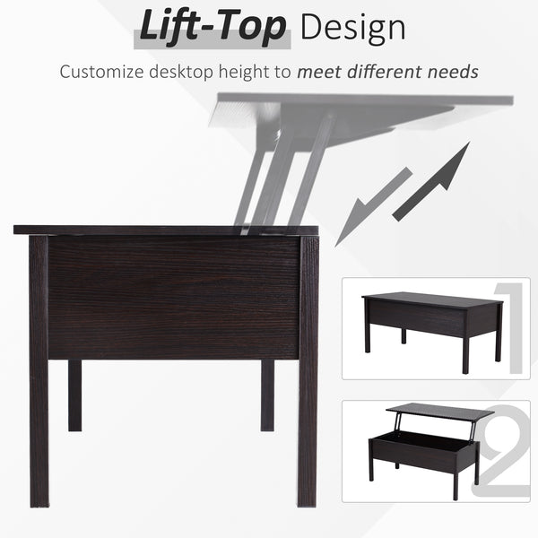 Modern coffee table with lift-top and hidden storage compartment, brown