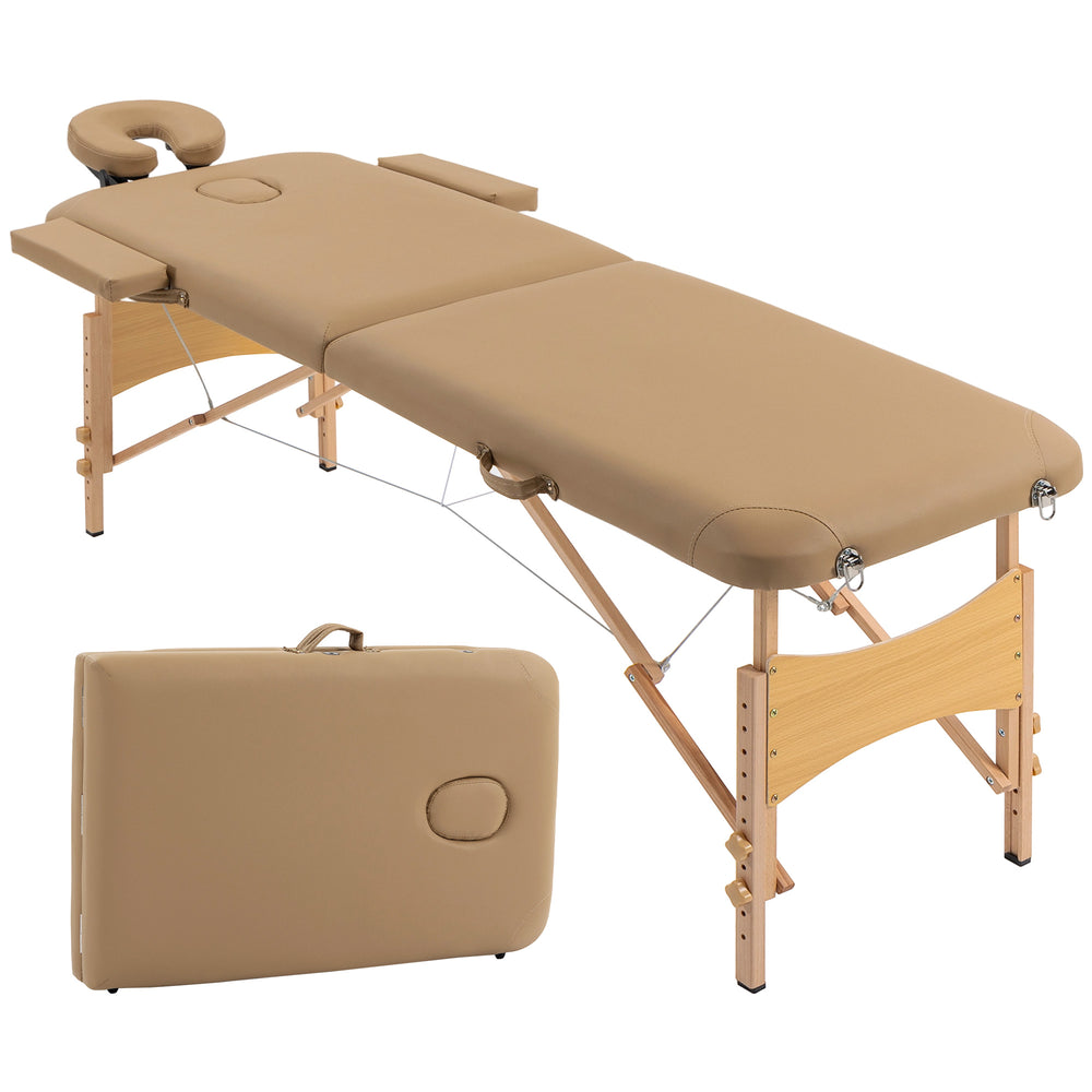 Professional 9-level adjustable folding massage table with accessories – Light brown