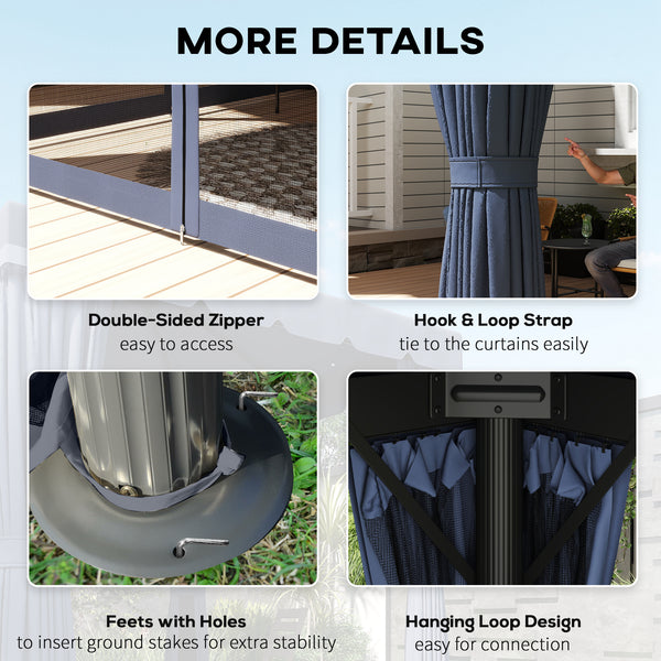 Double 10' x 10' Gazebo with Curtains and Mosquito Netting, Dark Blue