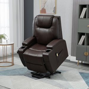 PU Leather Electric Lift Chair with Footrest and Cup Holder, Brown
