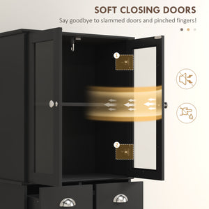 61" Storage Cabinet with Glass Doors, Black