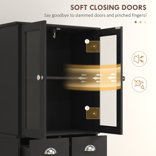 61" Storage Cabinet with Glass Doors, Black