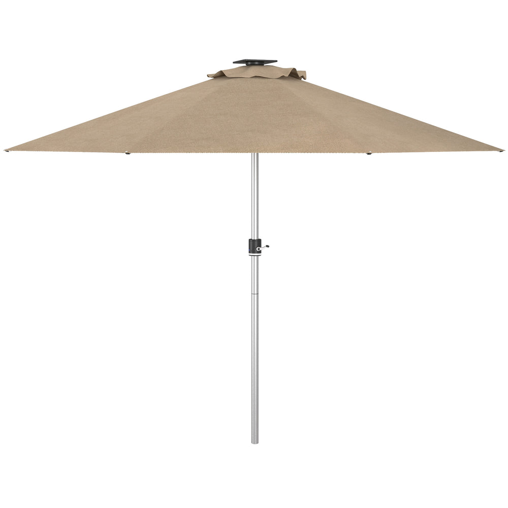 9.6-foot LED light-up parasol with 4 lighting modes, solar and USB charging, beige