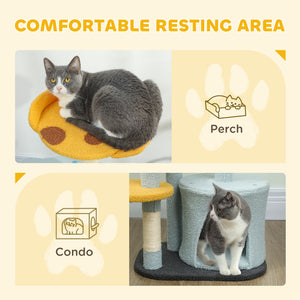 80cm Cat Tree with Plush Perch, Platform, Hideaway, Scratching Post and Play Ball, Blue