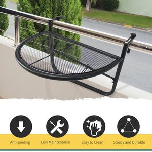 Adjustable balcony table with metal hanging rail, black
