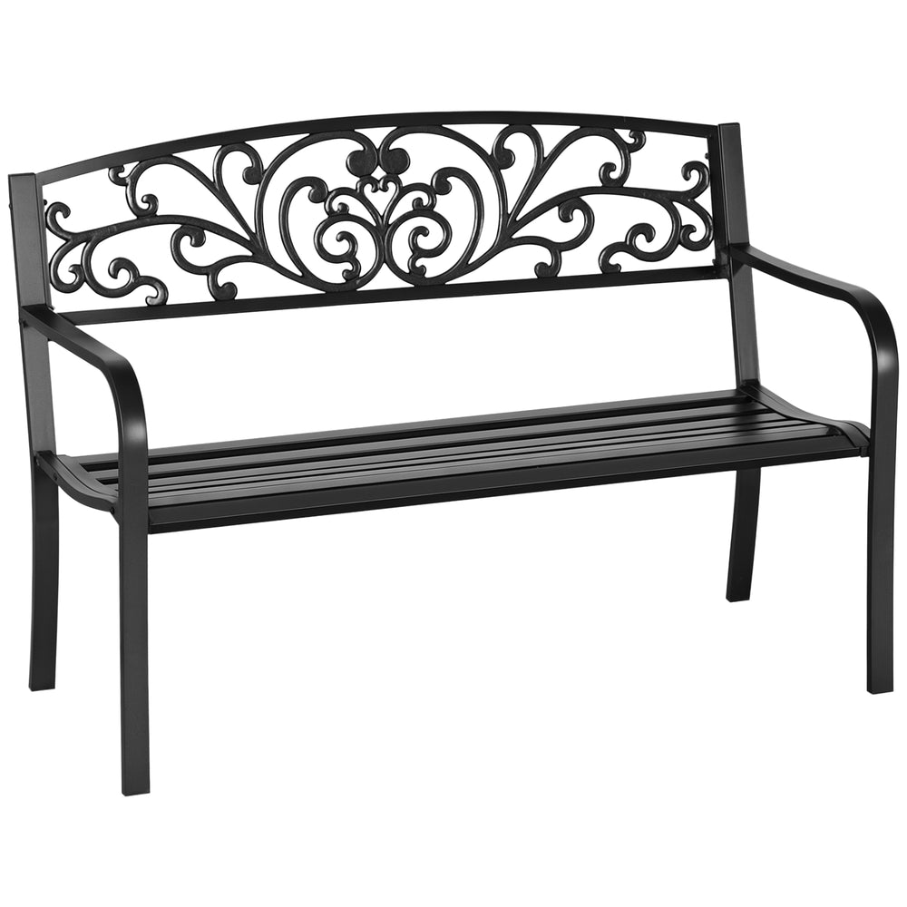 Two-seater garden bench, floral pattern, black
