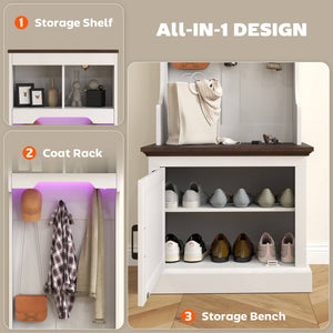 3-in-1 Hallway Unit with LED Lighting and Bench, White