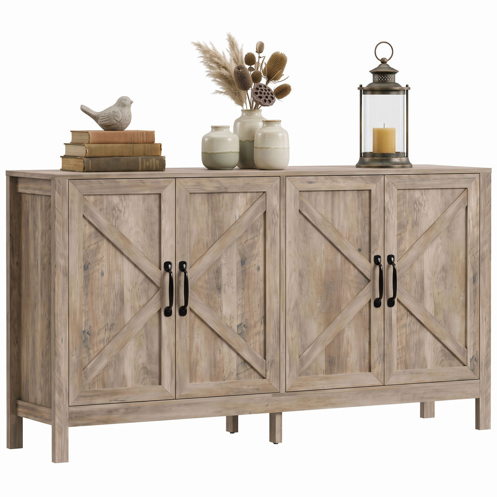60" barn door sideboard, light gray