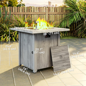 28" 50,000 BTU Gas Fire Pit Table with Cover and Glass Screen, Gray