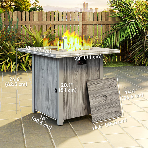 28" 50,000 BTU Gas Fire Pit Table with Cover and Glass Screen, Gray