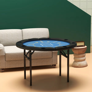 Folding Poker Table with Cup Holders, Black and Blue