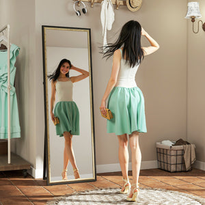 Full-length mirror with two-tone frame, black and gold