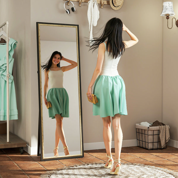 Full-length mirror with two-tone frame, black and gold