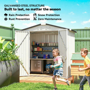 Metal garden shed, 1.98 m x 1.22 m, with lockable double door and 4 vents, silver-white.