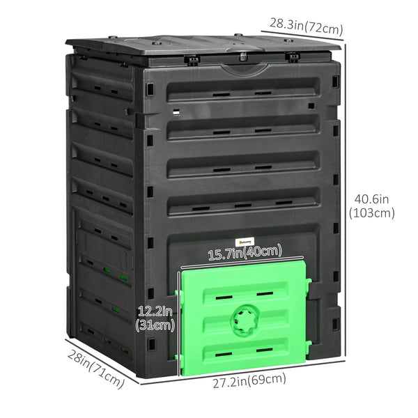 Garden composter with 80 ventilation holes and 2 sliding doors, 450 L, black