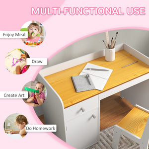 Children's Desk and Chair Set with Storage Drawer, White