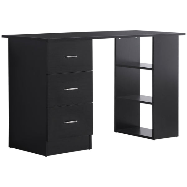 Desk with 3-Tier Storage Shelves with Drawers, Black