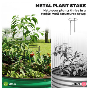 Galvanized raised outdoor planter with metal stake, green