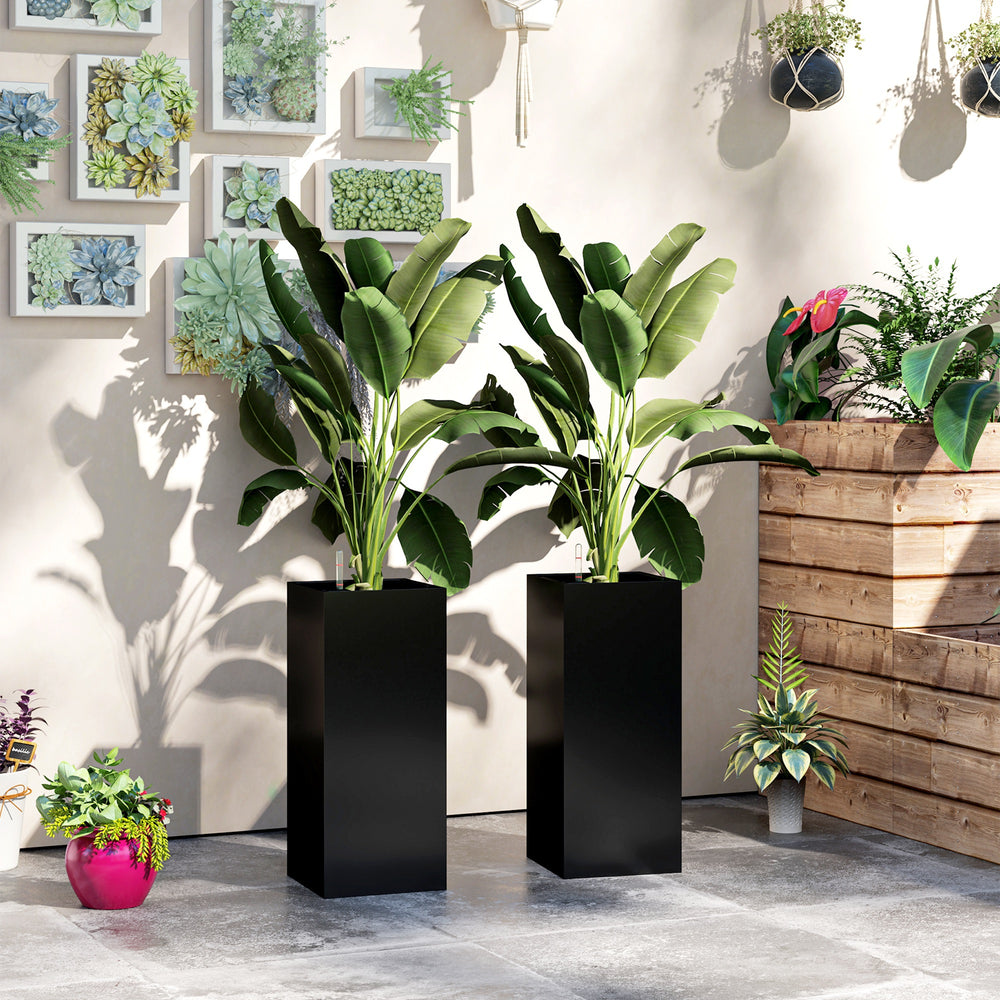 Set of 2 planters with water level indicator, black