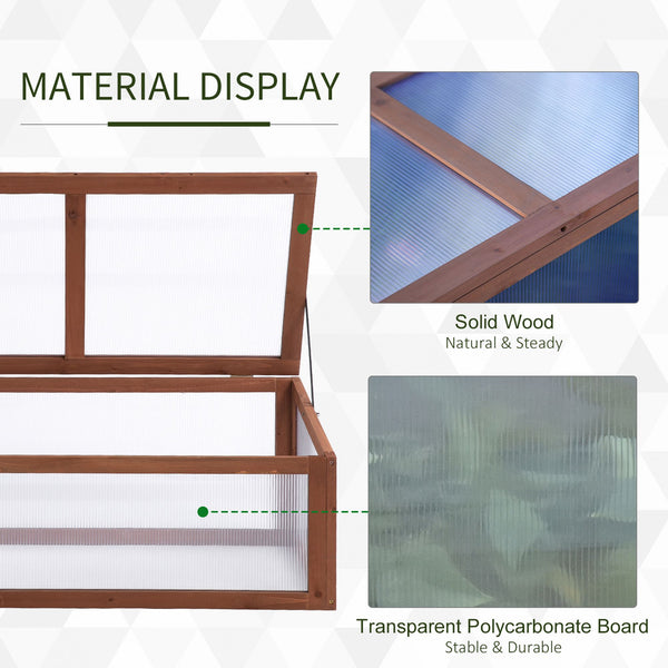 Wooden cold frame with hinged and tilting lid, brown