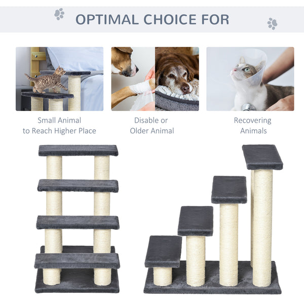 Cat tree with stairs, climbing post, and scratching post, dark grey