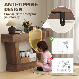 Vintage console table with open shelf for living room, dark brown