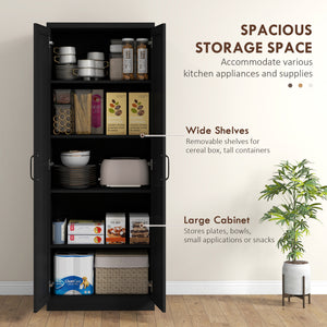 5-Tier Pantry with Doors and Adjustable Shelves, Black