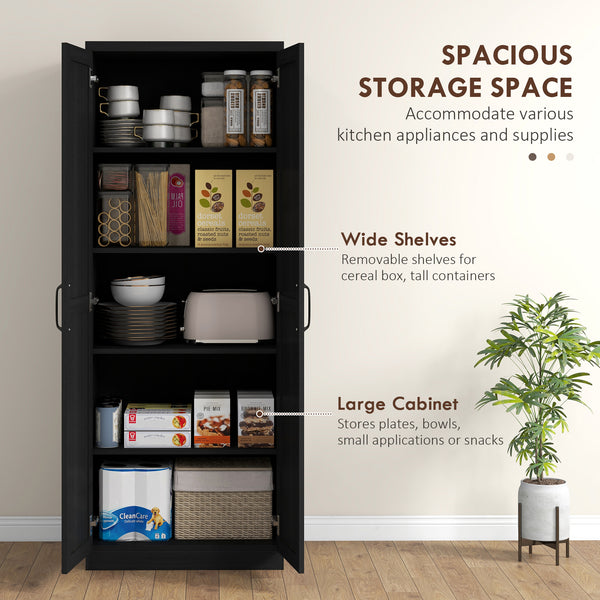 5-Tier Pantry with Doors and Adjustable Shelves, Black