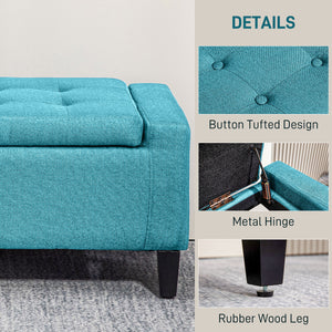 Linen Upholstered Storage Ottoman Bench with Tufted Pattern, Green