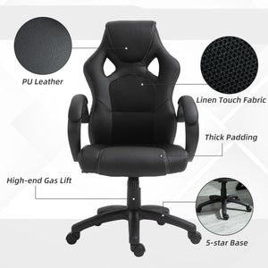 Gaming office chair with swivel casters, padded headrest, black