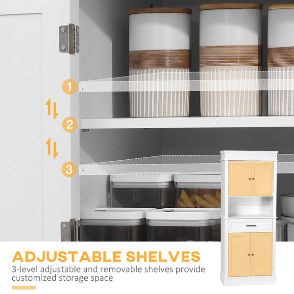 Modern kitchen cabinet with doors, open and adjustable shelves, white