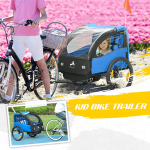 2-seater child bike trailer with 5-point harness, blue