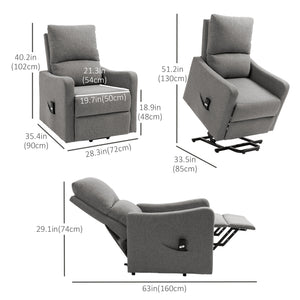 Electric Lift-Up Fabric Recliner Chair with Remote Control and Side Pocket, Grey