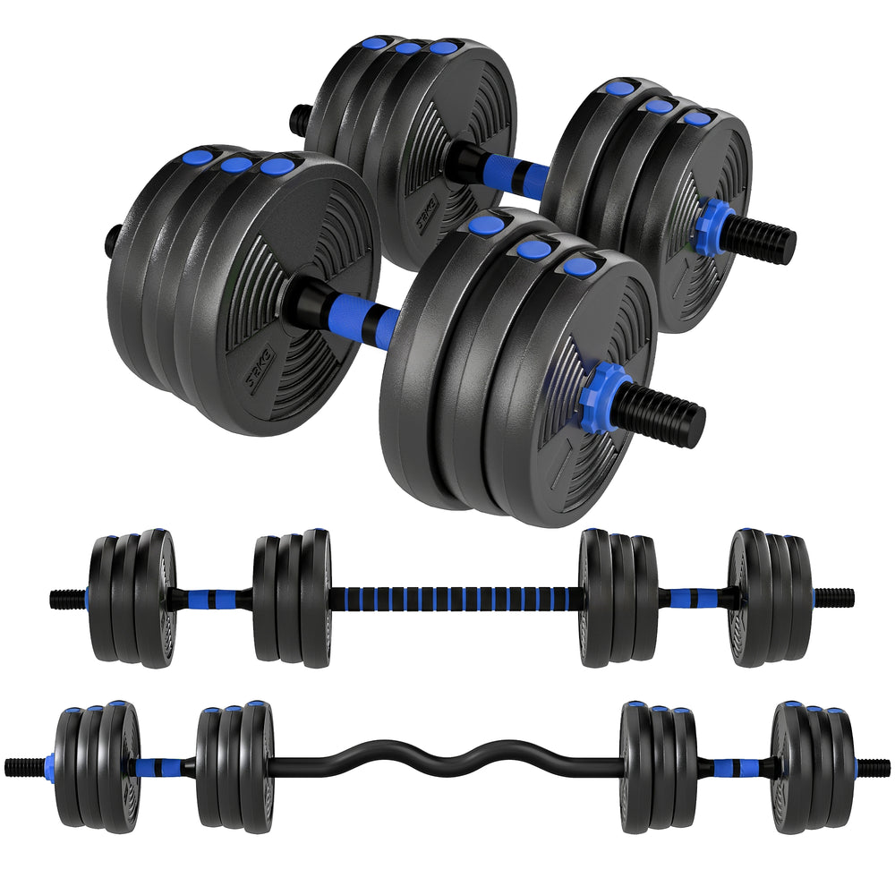 3-in-1 adjustable dumbbell set with straight bar and EZ curl bar