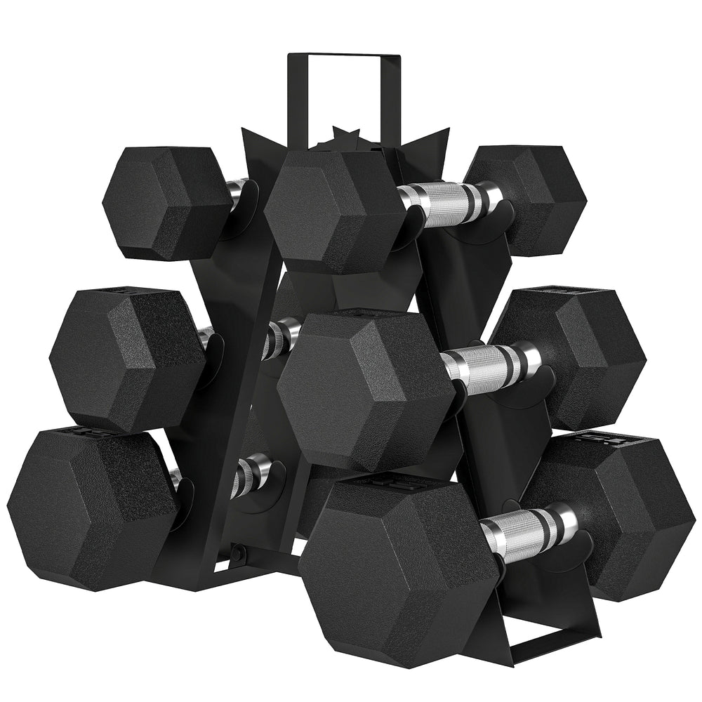 60 lb Hex Dumbbell Set with Rack, Non-Slip Handles