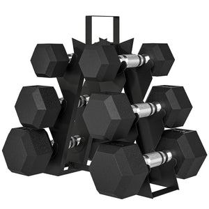60 lb Hex Dumbbell Set with Rack, Non-Slip Handles